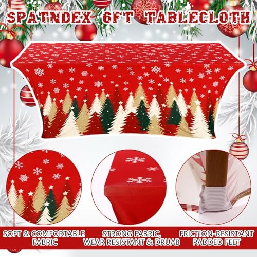 Oudain 2 Pcs Christmas Tablecloth 6 ft Red Green and Gold Table Cover - Image 2