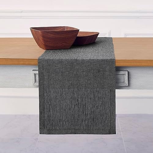 Solino Home 100% Pure Linen Table Runner Charcoal Grey, Athena 14 x 72 in - Image 2