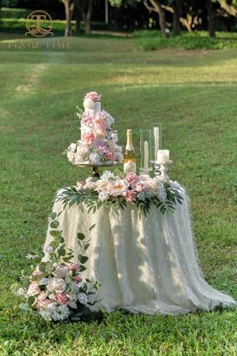 TINGE TIME Flower Garlands, 2 PCS Artificial Eucalyptus Garlands, Handcraft Artificial Rose Garland for Arch Wedding Sweetheart Table Ceremony Backdrop Decorations for Home (DustyRose&Champagne) - Image 3