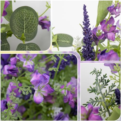 LLZLL Purple Spring Wreaths for Front Door 22 Inch Summer Wreath Artificial Violet Lavender Wreath with Eucalyptus Leaf for Spring Easter Home Decorations - Image 5