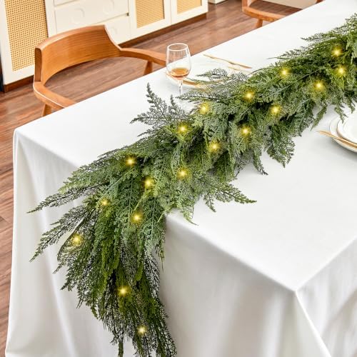 6FT Christmas Cedar Garland with Lights, Full Layered Greenery - Image 4