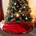 36 Inch Christmas Tree Skirt Velvet Xmas Tree Skirt with Gold Embroidery Holly Leaf Decorations for Christmas Party Favors Holiday New Year Decor(Red) - Image 5