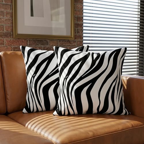 TOMWISH Black and White Zebra Print Throw Pillow Covers 24x24 in Sets of 2 - Image 3