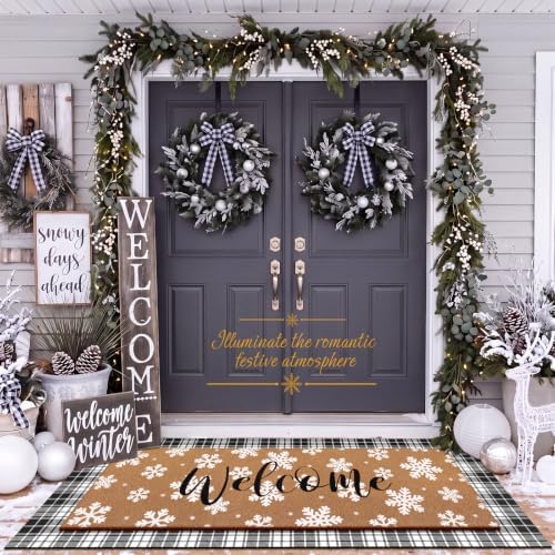 Tinideya 2 Pcs Large Winter Layered Doormat Snowflake Front Door Mat by Tinideya