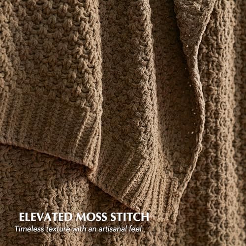 EVERGRACEHOME Chunky Chenille Knit Throw Blanket, 108x92, Camel Brown - Image 2