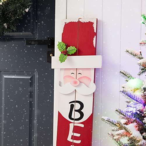 Glitzhome 2 Set 42" H Christmas Welcome Sign Wooden Snowman Santa Vertical Home Wall Decor, Merry Believe Standing Hanging Xmas Porch Decoration for Farmhouse Outdoor Indoor Décor - Image 4