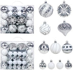 48 Pcs Christmas Balls Ornaments for Christmas Tree, Painted Shatterproof Plastic Decorative Baubles Hanging Ornaments for Xmas Tree Wreath Holiday Party Wedding Decoration, Silver White by Unknown