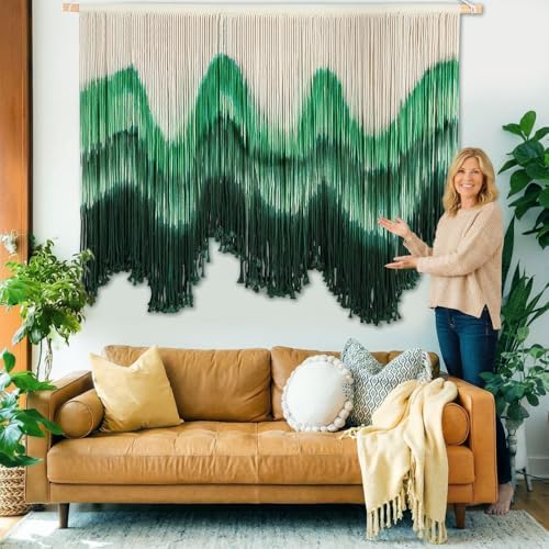 Tiamon Boho Wall Decor - 59''W x 35.4'' L Macrame Wall Hanging Dip-Dye Large Tapestry Art for Home Bathroom Farmhouse Bedroom Living Room Office Natural Modern Rustic Decoration - Image 7