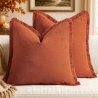 MIULEE Linen Fringe Decorative Fall Throw Pillow Covers Burnt Orange 20x20 by MIULEE