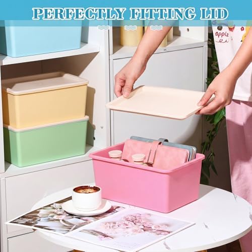 Menkxi 4 Pcs Storage Bins with Lids, Red, Green, Yellow, Blue, Small - Image 3