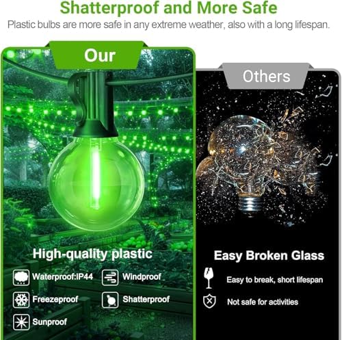 LAMPHOME 4Pack Green St. Patrick's Day LED Outdoor String Lights, 26Ft Patio Lights with 12+1 Edison Shatterproof Bulbs(1 Spare), Irish Theme Connectable Lights for Backyard Porch Party Outside Decor - Image 2