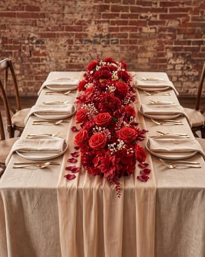 36inch Aisle Flower Garland, Red Rose and Peony, Chiffon Sheer Drape - Image 2