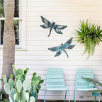 LIFFY Glass Metal Dragonfly Wall Decor Pair - Outdoor Wall Art for Garden and Home - Hanging Decor Gifts for Women, Light Blue - Image 3