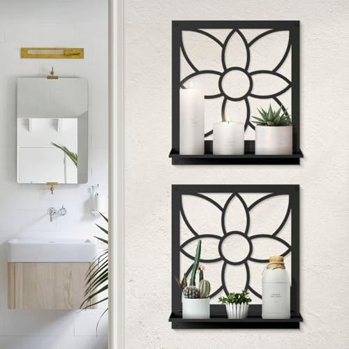 Flower Candle Wall Sconce, Retro Bathroom Wall Decor, Black Minimalism Wall Art for Living Room Bedroom Bathroom (2 Pack 11.8 x 13 in) by Sokurdeg