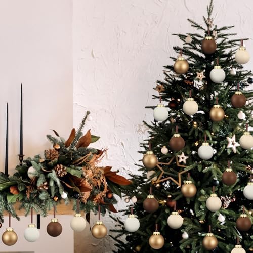 24 Pcs Neutral Christmas Ornament 2.36'' Textured Tree Decor,Coffee - Image 6