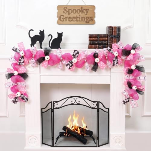 Pink Halloween Garland, Ghost Garland for Mantel, Farmhouse Halloween Decor - Image 2