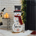 Glitzhome 36" H Lighted Wooden Christmas Snowman Porch Décor Standing Porch Sign Merry Christmas Welcome Sign Holiday Party Outdoor Indoor Xmas Decorations by Glitzhome