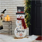 Glitzhome 36" H Lighted Wooden Christmas Snowman Porch Décor Standing Porch Sign Merry Christmas Welcome Sign Holiday Party Outdoor Indoor Xmas Decorations by Glitzhome