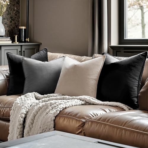 MIULEE Decorative Black Velvet Euro Sham Throw Pillow Covers 26x26 Inch - Image 4