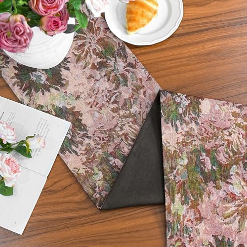 Vintage Floral Table Runner, Cotton-Polyester Blend Thick Fabric, Rustic Decorative Table Cover for Dining, Wedding, and Holiday Parties, 12x120 Inches - Image 3