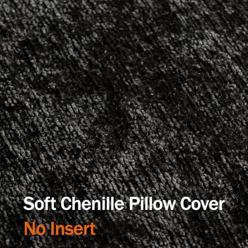 DEZENE Pack of 2 Black Euro Shams Pillow Covers 26x26 Cozy Soft Chenille Decorative Throw Pillow Covers Accent Vintage Square Couch Pillow Covers for Home Decor Bed Sofa Living Room - Image 3