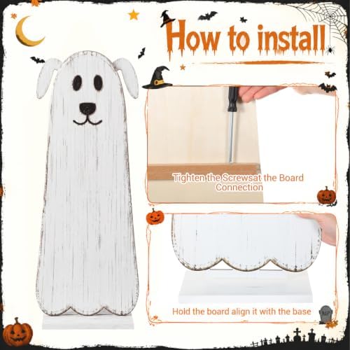 Novabright 30.2 H Halloween Ghost Dog Porch Sign Standing Wooden Decor - Image 3