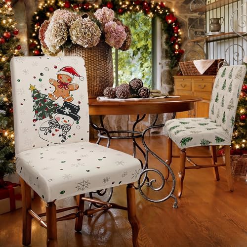 Christmas Chair Covers Set of 6 Gingerbread Xmas Tree Parsons Slipcovers - Image 2