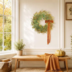 24 Inch Pre-Lit Boxwood Fall & Winter Wreath for Front Door Porch - Image 5