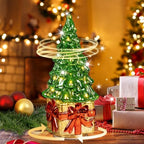 Glass Christmas Trees for Tabletop, Rotating Mercury Glass Christmas Tree Decoration, Sparkling Small Xmas Tree with Lights, Battery Operated Xmas Trees with Timer (Green) by MJPREMIER