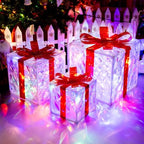 Set of 3 Christmas Lighted Gift Boxes with 50 LEDs,Outdoor Christmas Decorations,8 Modes RGBW Lights,Battery Operated Light Up Present Boxes for Christmas Trees Indoor Outdoor Home Yard Lawn Decor by Unknown