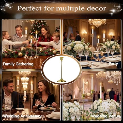 6 Sets Candle Holder Brass Gold Candlestick Holders - Vintage Modern Metal Taper Candle Holders, Decorative Centerpiece for Table Mantel, Wedding Kitchen Home Decor, Wedding Gift,18Pcs - Image 7