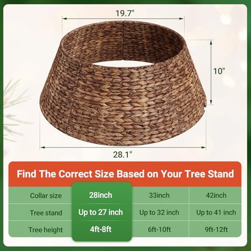 ELYKEN 28 Inch Woven Rattan Christmas Tree Collar, 5-Piece Xmas Tree Skirt - Image 3