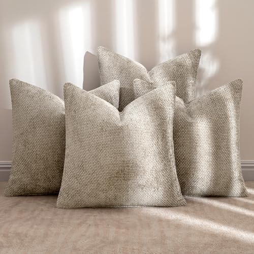 MIULEE Soft Decorative Chenille Pillow Covers Khaki 18x18 Pack of 4 - Image 2