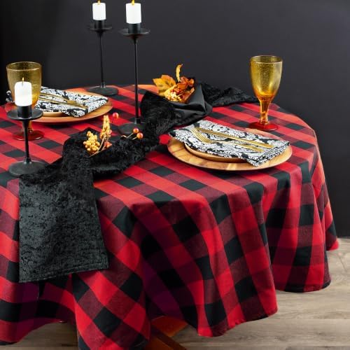 DII Red & Black Christmas Tablecloth, 70 Inch Round, Buffalo Check Plaid - Image 4