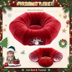 Thyle Christmas Cat Tunnel Bed, Burgundy, 2.4ft X 2.4ft X 11.8in, Velvet - Image 7