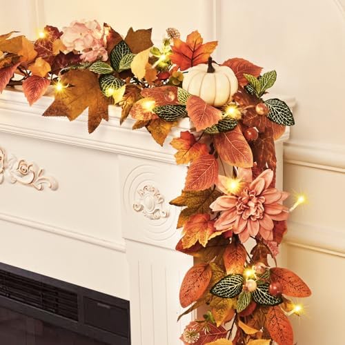 2 Pcs Fall Garland for Mantle, 6 FT Fall Garland with Lights - Image 2