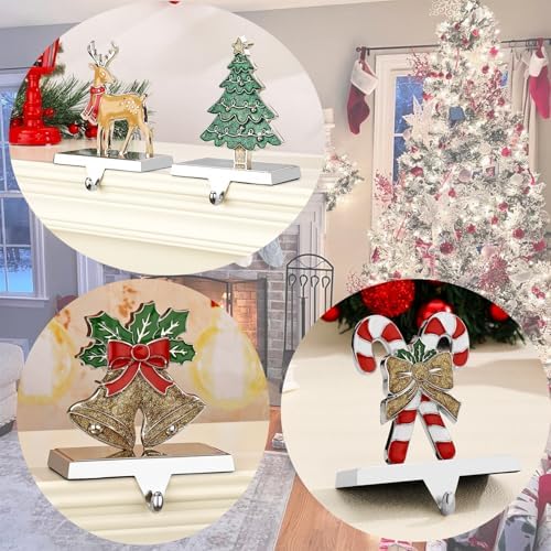 5 Pack Silver Christmas Stocking Holders for Mantle Tree Snowflake Deer Bell Stocking Holder for Fireplace Xmas Stocking Hooks Weighted Hangers Holiday Christmas Decorations Supplies (Set of 5) - Image 6