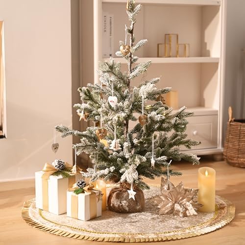 Valery Madelyn 60 Inch White Gold Christmas Tree Skirt for Tree Decorations - Image 3
