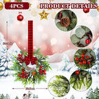 4Pcs Small Christmas Wreath - Mini Wreaths with Red Berry Pine Eucalyptus Christmas Wreaths for Door Kitchen Cabinets Window Fireplaces Decor - Image 2