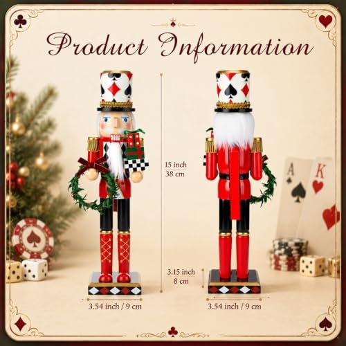 Blosssound 15" Christmas Poker Nutcracker Wooden Red and Black Casino Decor - Image 2