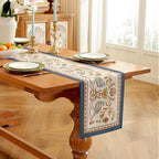 Laolitou Designer Vintage Blue Bird Linen Table Runner, Farmhouse Cottage Rustic Table Runners, Floral Pattern Table Mat, Decoration for Kitchen Dining and Coffee Tables Banquet Christmas 13x72 Inches - Image 5