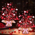 TURNMEON 2 Pack Valentine's Day Tree Tabletop Decorations - 16 Inch Battery Operated with 14 Red Pink Hearts and 32 Red Berries for Home, Table, Bedroom, Indoor Party, Wedding Decor by TURNMEON