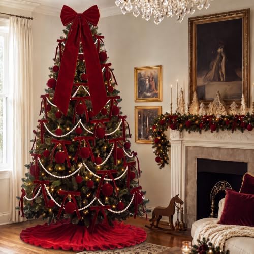 Riceshoot 63 Pcs Burgundy Velvet Christmas Tree Decorations Set - Image 6