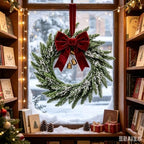 24'' Christmas Wreath for Front Door Real Touch Artificial Frosted Norfolk Pine Wreath with Burgundy Velvet Bow & Gold Bells for Indoor Outdoor Wall Window Porch Farmhouse Xmas Winter Holiday Decor - Image 2