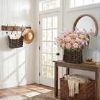 Set of 2 Wicker Wall Baskets for Hanging Storage, Handwoven Boho Wall Organizer, Decorative Wall Mounted Basket Set for Entryway, Mail, Keys, Plants, Flowers & Home Decor, Plastic Rattan Strap - Image 2