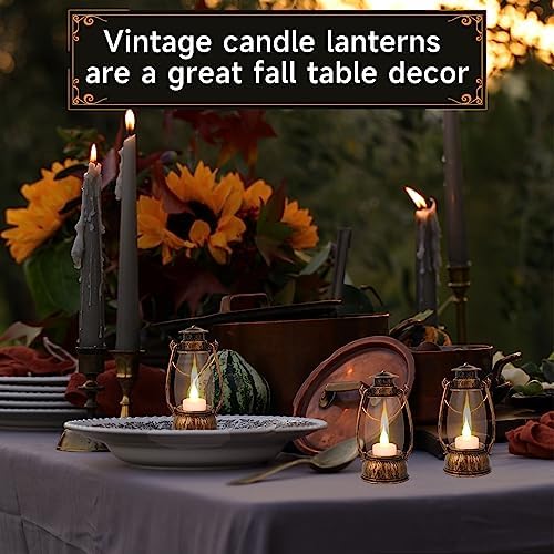 12Pcs Mini Lantern Decorative with Flickering LED Candle, 6Inch Small Western Lantern for Table Centerpiece, Vintage Hanging Candle Holders for Western Halloween Camping Party Decor (Brown) - Image 2