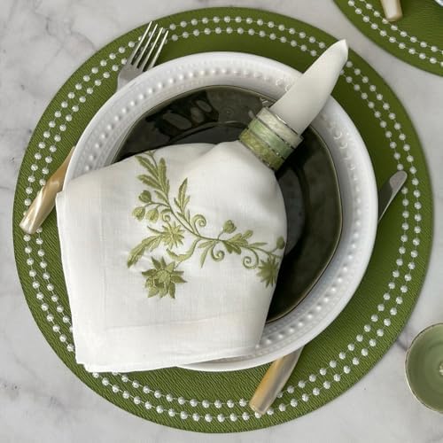Bodrum Pearls Round Embroidered Placemats Set of 4 – 15" Elegant Table Mats for Dining, Weddings & Special Occasions, Decorative, Wipe-Clean Vinyl Placemats, Grass/White - Image 5