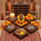 Kolam Trays Indian Return Gifts, Ganesh Pooja Chowki, 24 Pcs, Brown by DoubleFill
