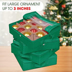 ProPik 4 Pcs Christmas Ornament Storage Boxes with Dividers | 4 Individual Trays Hold 64 Holiday Decoration Balls | Durable Ornaments Organizer Storage Box | Zippered Closure with Handles (Green) - Image 4