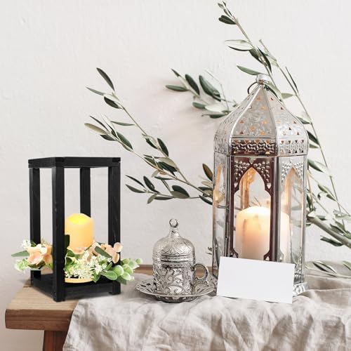Hushee 30 Pcs Wooden Wedding Lantern Centerpiece Candles Wreaths Set,Black - Image 5